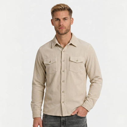 Men's Corduroy Shirt Long-Sleeve Button-Up Collared Overshirt Casual Layering Smart-Casual Everyday Vintage Rhett
