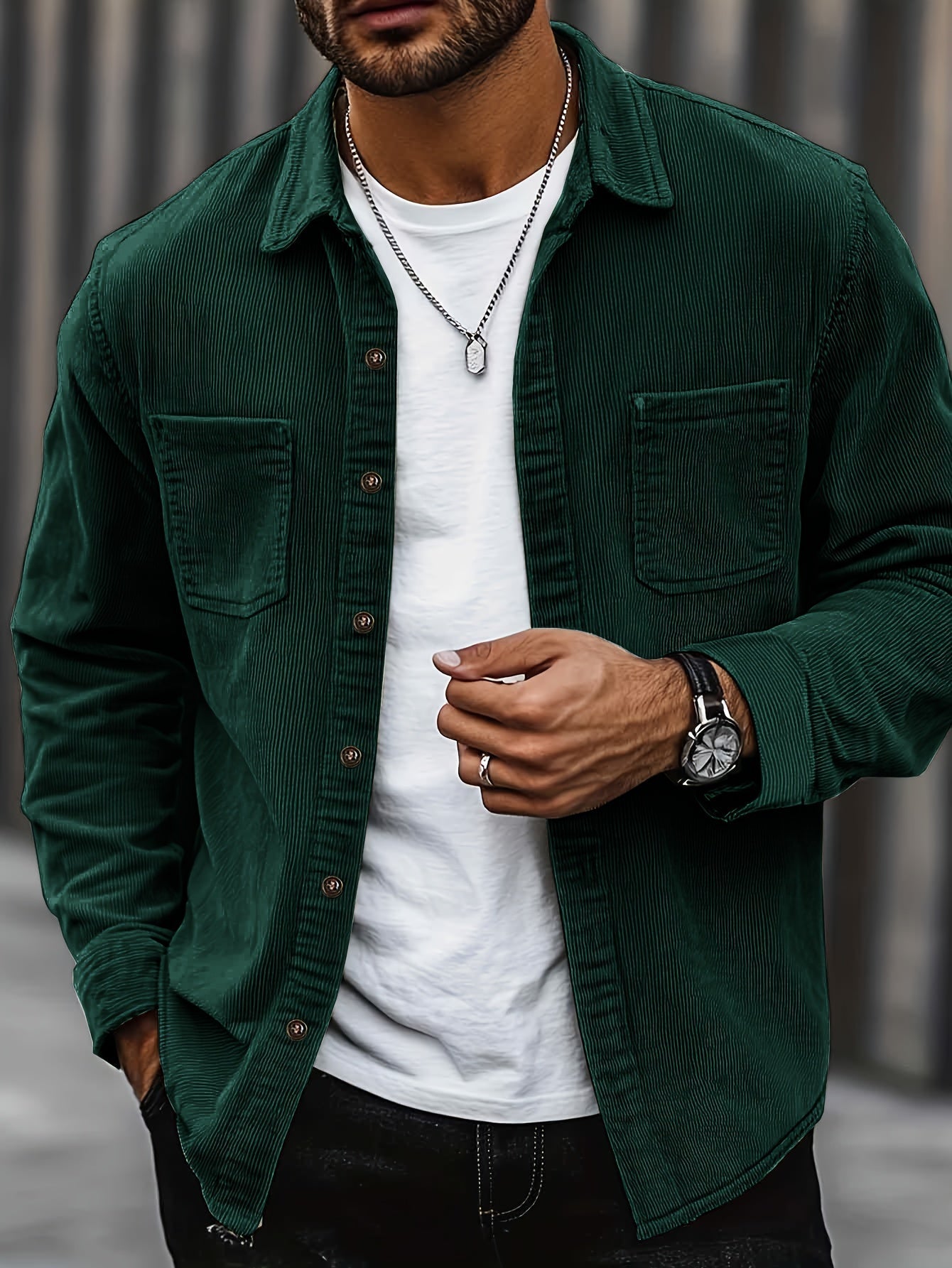 Men's Corduroy Overshirt Button-Up Shacket Relaxed Fit Casual Layering Everyday Smart-Casual Vintage Barrett