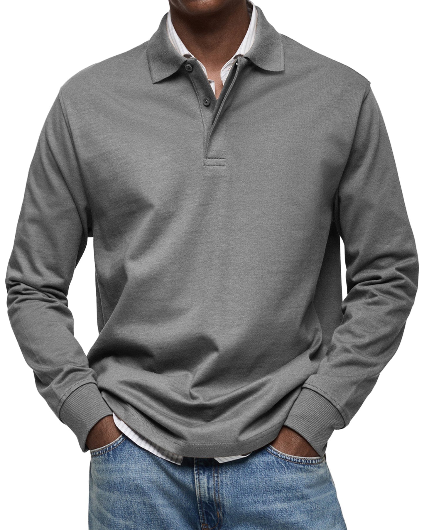Men's Long-Sleeved Polo Shirt Classic Fit Collared Casual Everyday Wear