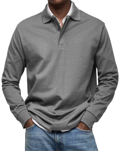 Men's Long-Sleeved Polo Shirt Classic Fit Collared Casual Everyday Wear