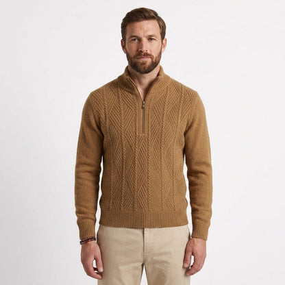 Men's Textured Half-Zip Mock Neck Sweater Casual Relaxed Fit Layering Everyday