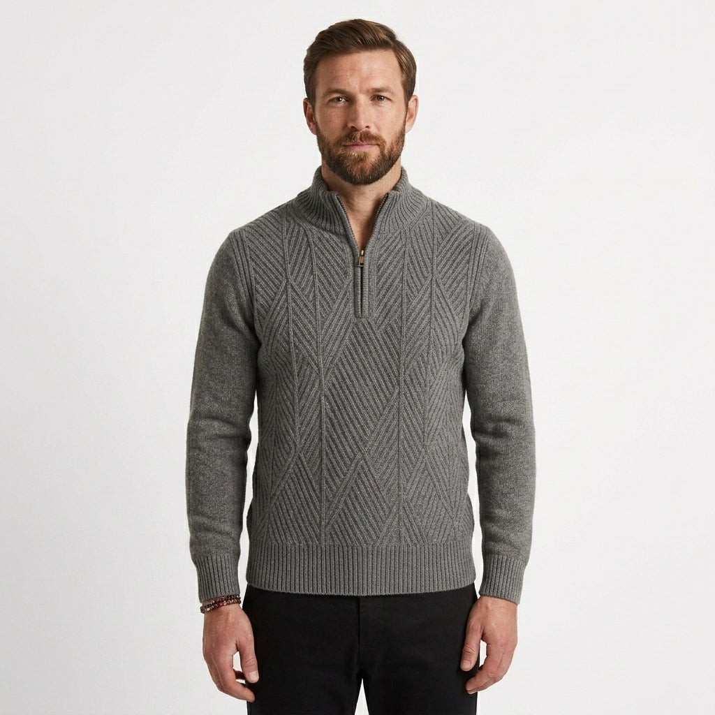 Men's Textured Half-Zip Mock Neck Sweater Casual Relaxed Fit Layering Everyday