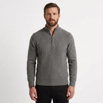 Men's Textured Half-Zip Mock Neck Sweater Casual Relaxed Fit Layering Everyday