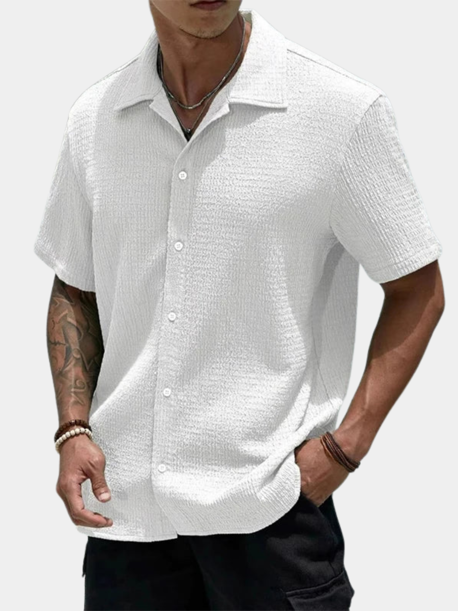 Men's Textured Shirt Cuban Collar Short-Sleeve Button Placket Casual Holiday Beach Smart-Casual Everyday Emerson