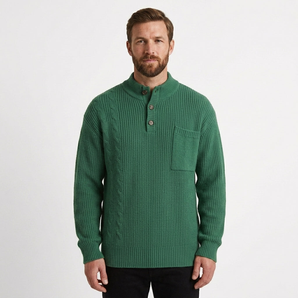 Men's Textured Stand Collar Pullover Relaxed Fit Long Sleeve Casual Everyday