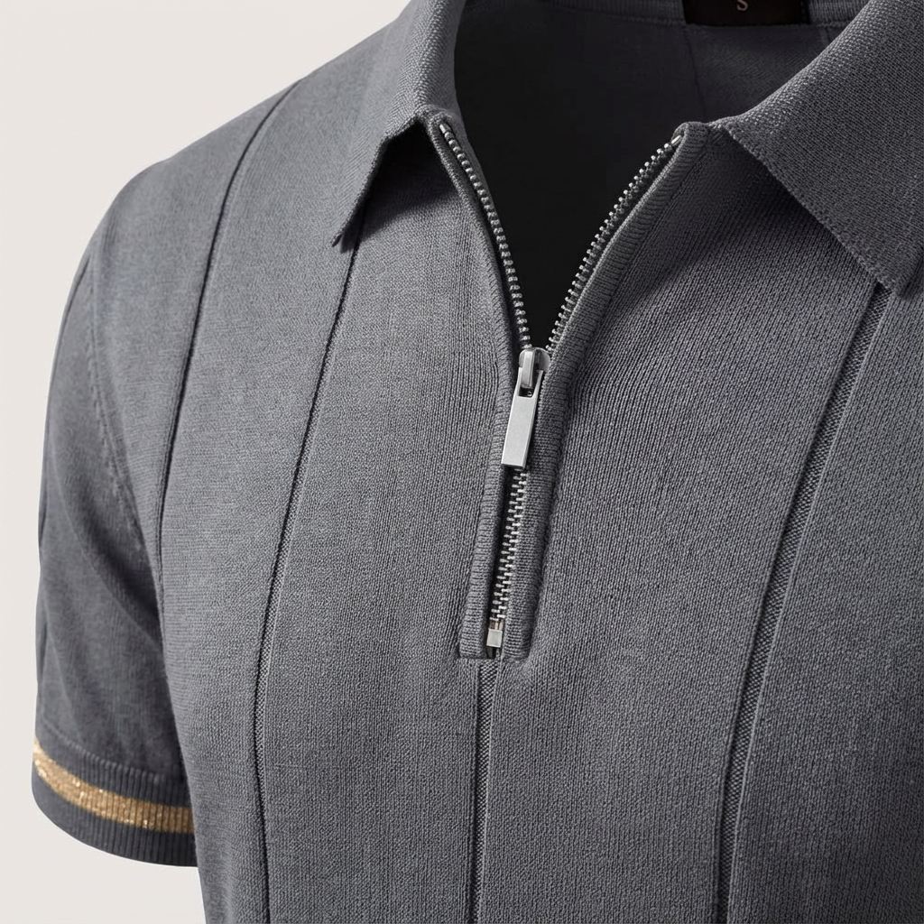 Men's Quarter-Zip Polo Shirt Short-Sleeve Collared Ribbed Casual Smart-Casual Everyday Golf Sport Regular Fit Weller