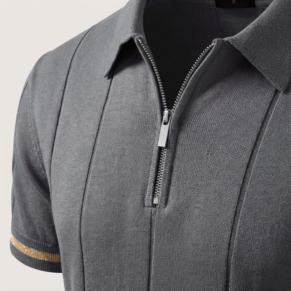 Men's Quarter-Zip Polo Shirt Short-Sleeve Collared Ribbed Casual Smart-Casual Everyday Golf Sport Regular Fit Weller