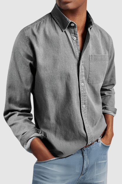 Men's Classic Shirt Long-Sleeve Button-Up Collared Casual Smart-Casual Office Everyday Relaxed Fit Warrick