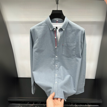 Men's Classic Oxford Shirt Accent Stripes Tailored Fit Long Sleeve Smart-Casual