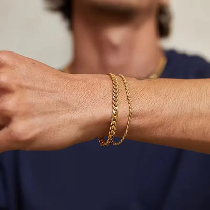 Men's Bracelet Set Cuban Link and Rope Chain Stylish Accessory Everyday Wear