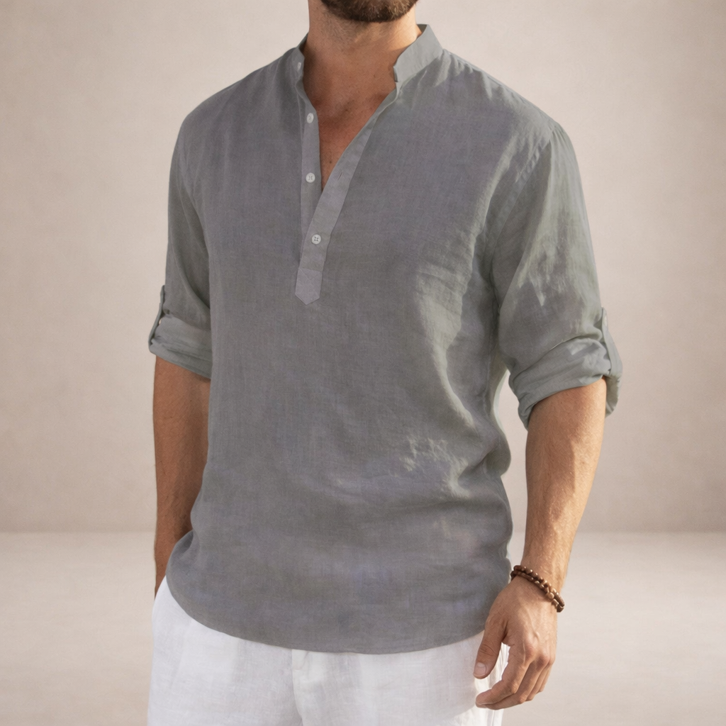 Men's Regular Fit Long Sleeve Shirt Stand Collar Casual Everyday Wear