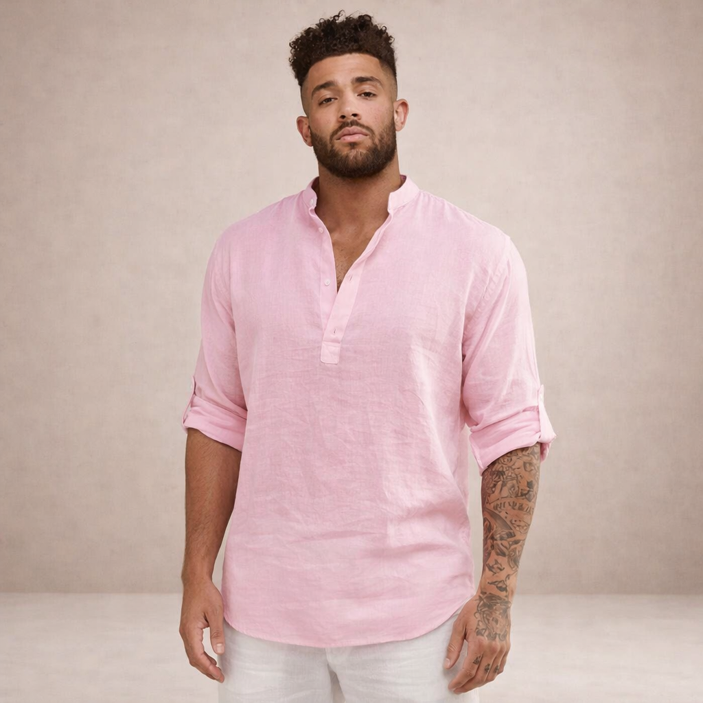 Men's Long-Sleeve Shirt Stand-Up Collar Button-Up Casual Smart-Casual Office Everyday Relaxed Fit Versatile Colton