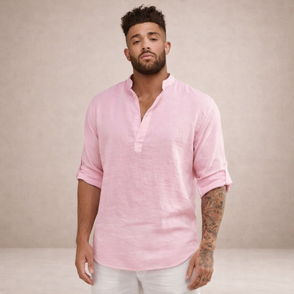 Men's Long-Sleeve Shirt Stand-Up Collar Button-Up Casual Smart-Casual Office Everyday Relaxed Fit Versatile Colton