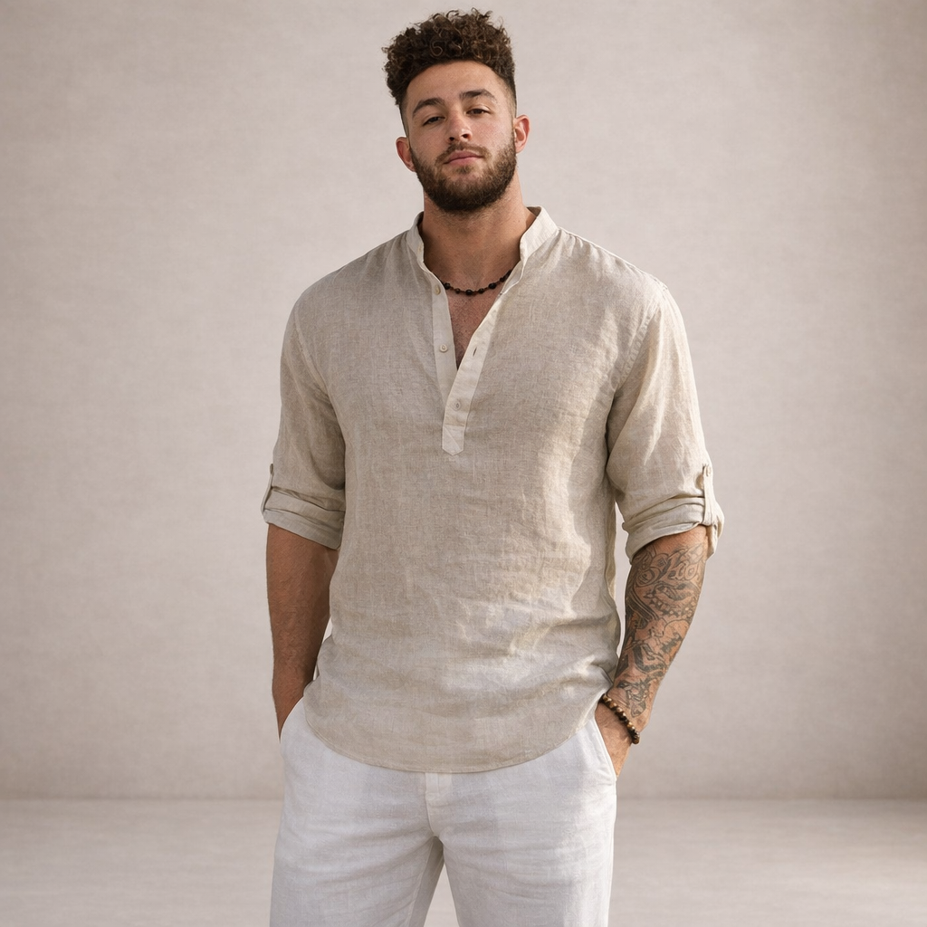 Men's Regular Fit Long Sleeve Shirt Stand Collar Casual Everyday Wear