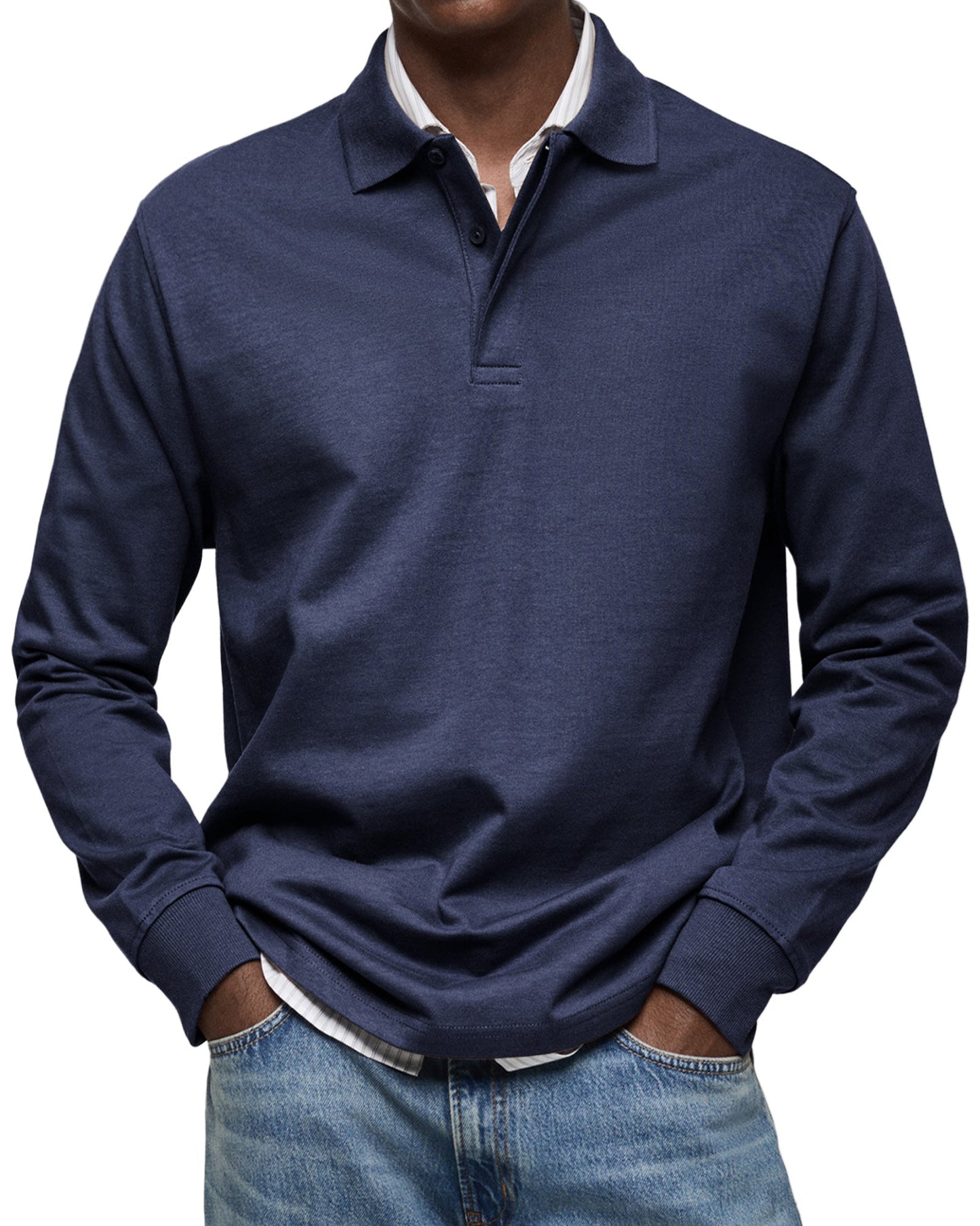 Men's Long-Sleeved Polo Shirt Classic Fit Collared Casual Everyday Wear