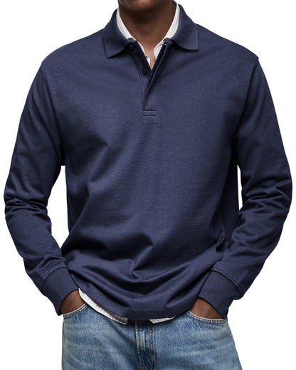 Men's Long-Sleeved Polo Shirt Classic Fit Collared Casual Everyday Wear