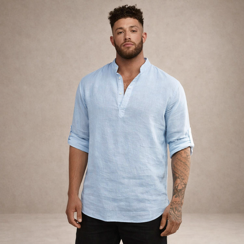 Men's Regular Fit Long Sleeve Shirt Stand Collar Casual Everyday Wear