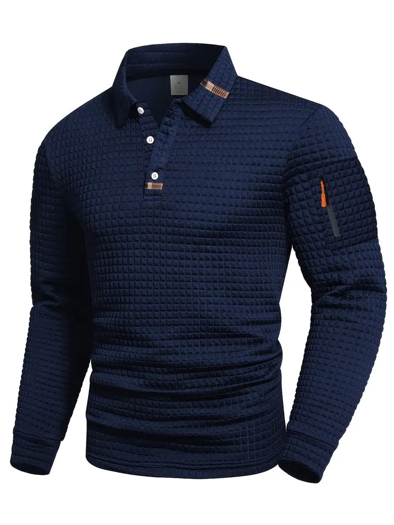 Men's Waffle Texture Polo Shirt Short-Sleeve Collared Casual Everyday