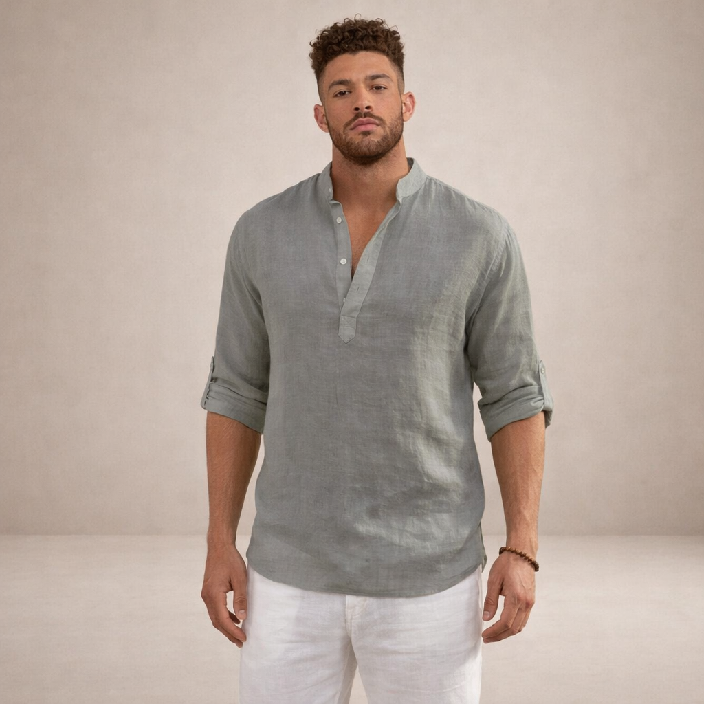 Men's Regular Fit Long Sleeve Shirt Stand Collar Casual Everyday Wear