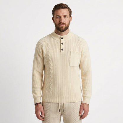 Men's Textured Stand Collar Pullover Relaxed Fit Long Sleeve Casual Everyday