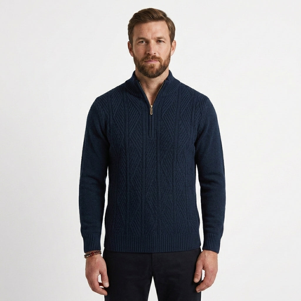 Men's Textured Half-Zip Mock Neck Sweater Casual Relaxed Fit Layering Everyday
