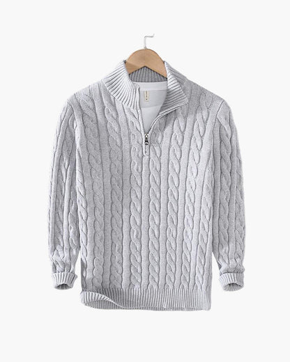 Men's Cable Knit Sweater Long Sleeve Collared Half-Zip Casual Layering