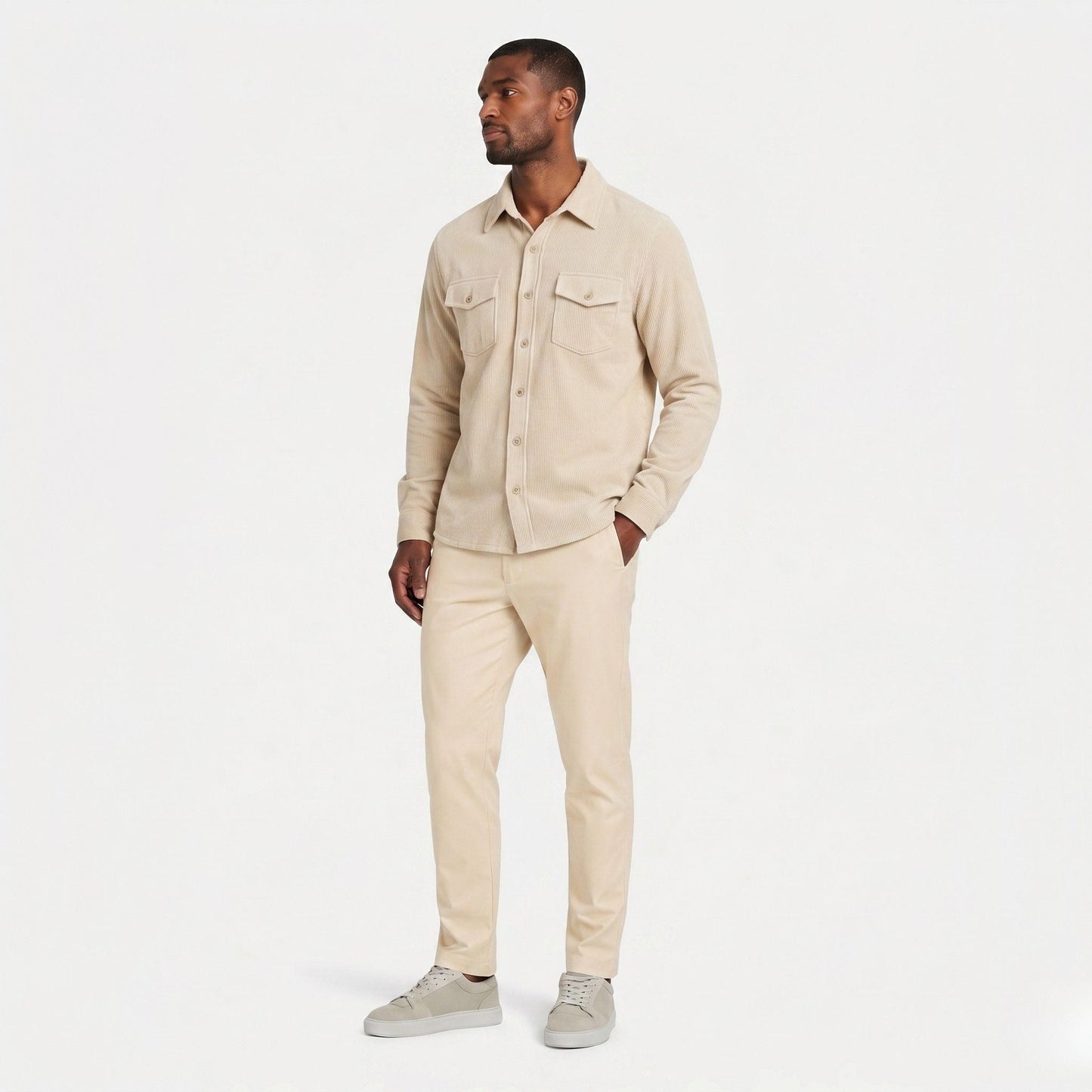 Men's Corduroy Shirt Long-Sleeve Button-Up Collared Overshirt Casual Layering Smart-Casual Everyday Vintage Rhett