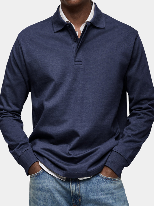 Men's Long-Sleeved Polo Shirt Classic Fit Collared Casual Everyday Wear
