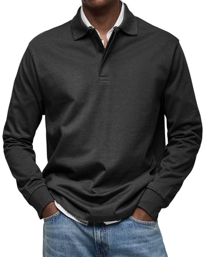 Men's Long-Sleeved Polo Shirt Classic Fit Collared Casual Everyday Wear