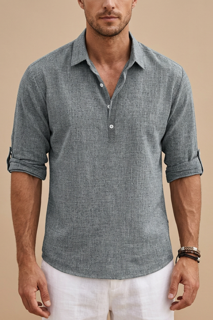 Men's Polo Shirt Long-Sleeve Collared Button Placket Breathable Holiday Beach Casual Ronan