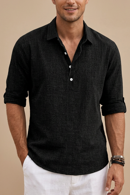 Men's Polo Shirt Long-Sleeve Collared Button Placket Breathable Holiday Beach Casual Ronan