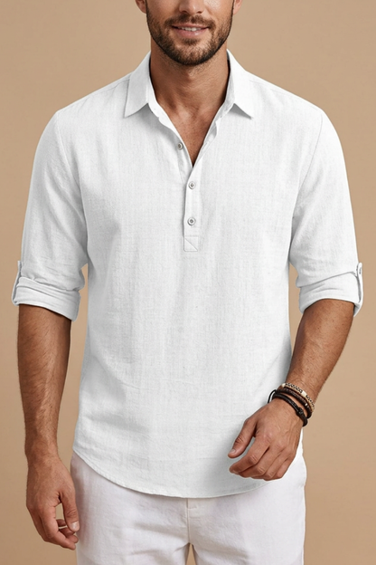 Men's Polo Shirt Long-Sleeve Collared Button Placket Breathable Holiday Beach Casual Ronan