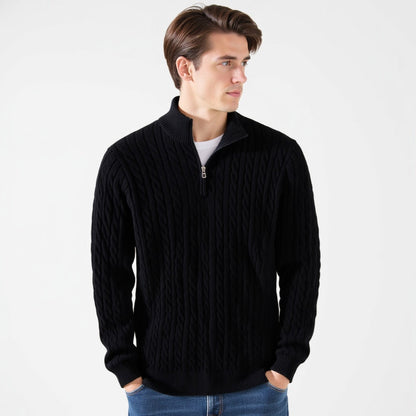 Men's Cable Knit Sweater Long Sleeve Collared Half-Zip Casual Layering