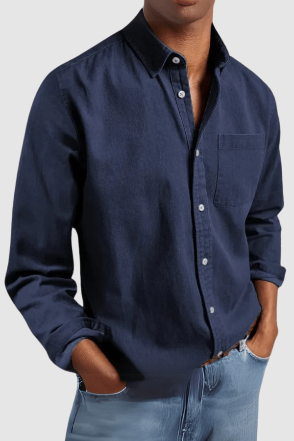 Men's Classic Shirt Long-Sleeve Button-Up Collared Casual Smart-Casual Office Everyday Relaxed Fit Warrick