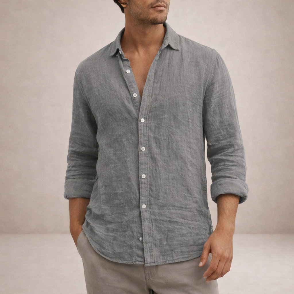 Men's Open Collar Shirt Long-Sleeve Button-Up Casual Smart-Casual Holiday Beach Everyday Relaxed Fit Griffith