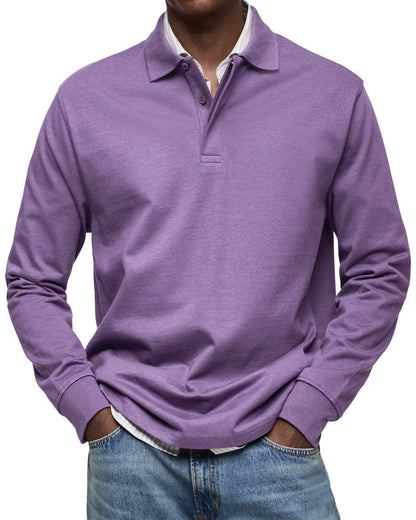Men's Long-Sleeved Polo Shirt Classic Fit Collared Casual Everyday Wear