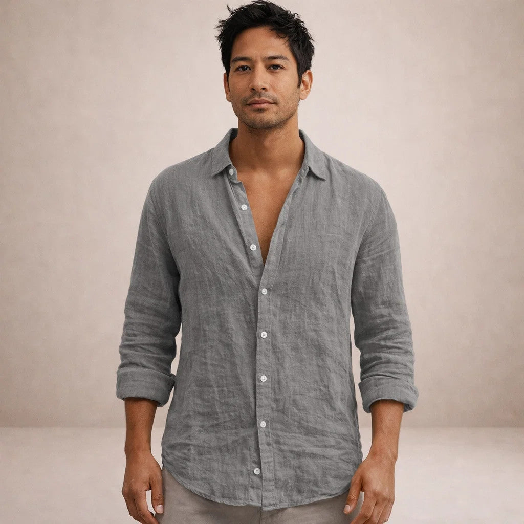 Men's Open Collar Shirt Long-Sleeve Button-Up Casual Smart-Casual Holiday Beach Everyday Relaxed Fit Griffith