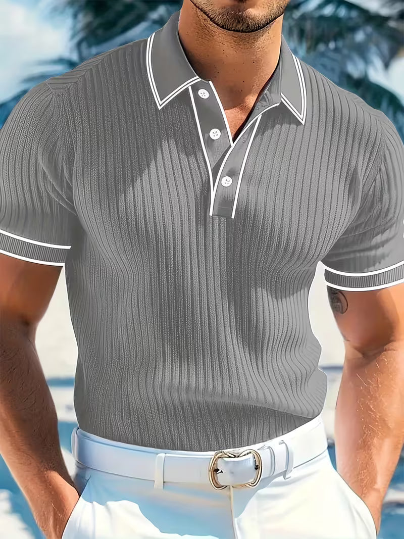 Men's Colour-Block Polo Shirt Short-Sleeve Collared Regular Fit Casual Smart-Casual Everyday Golf Sport Roan