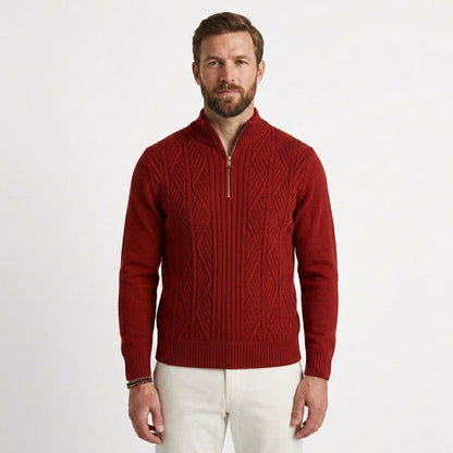 Men's Textured Half-Zip Mock Neck Sweater Casual Relaxed Fit Layering Everyday