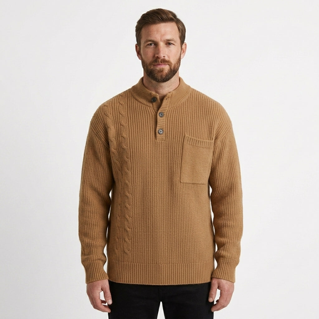 Men's Textured Stand Collar Pullover Relaxed Fit Long Sleeve Casual Everyday