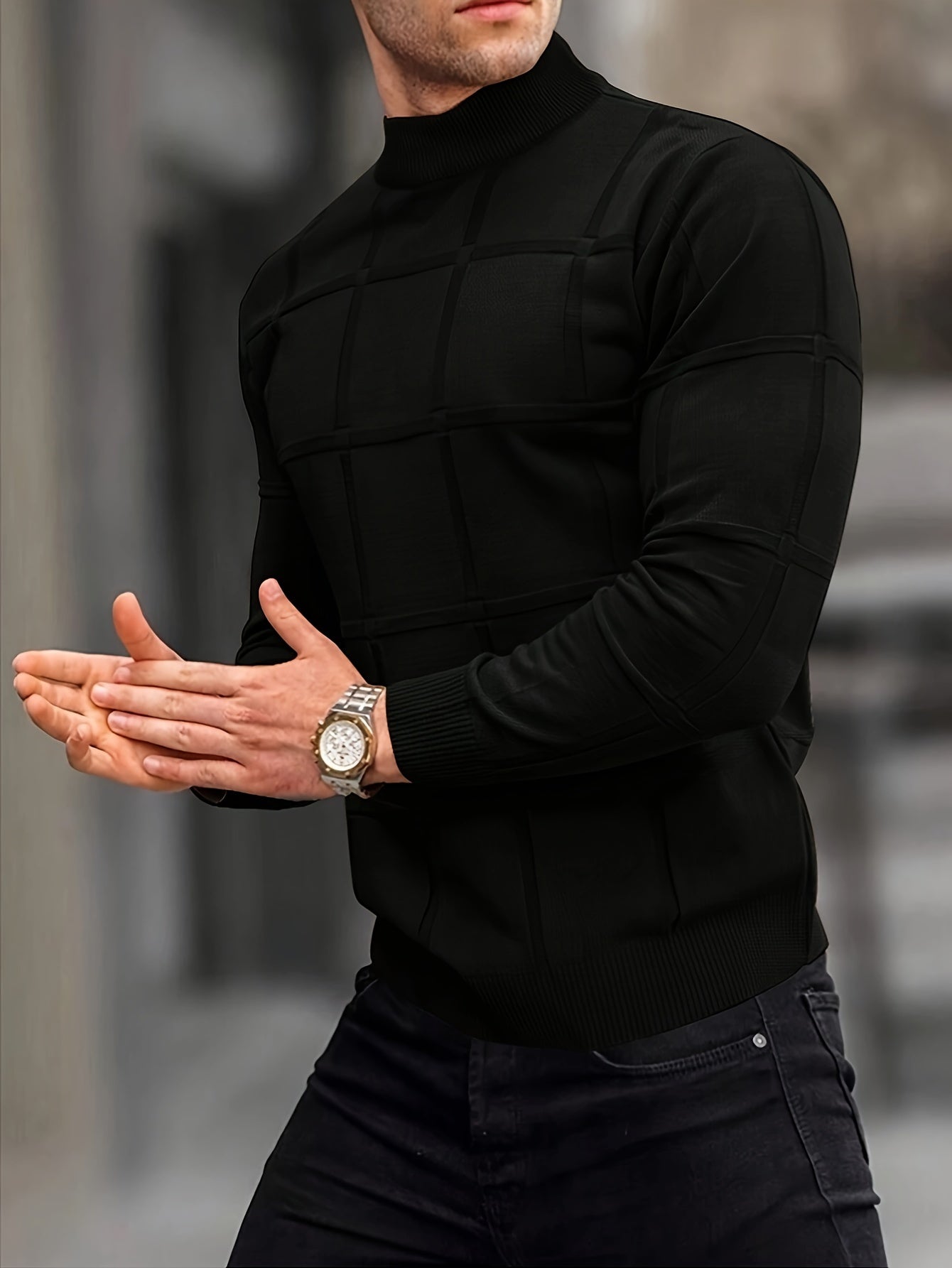 Men's Stand Collar Knit Sweater Relaxed Fit Long Sleeve Casual Layering