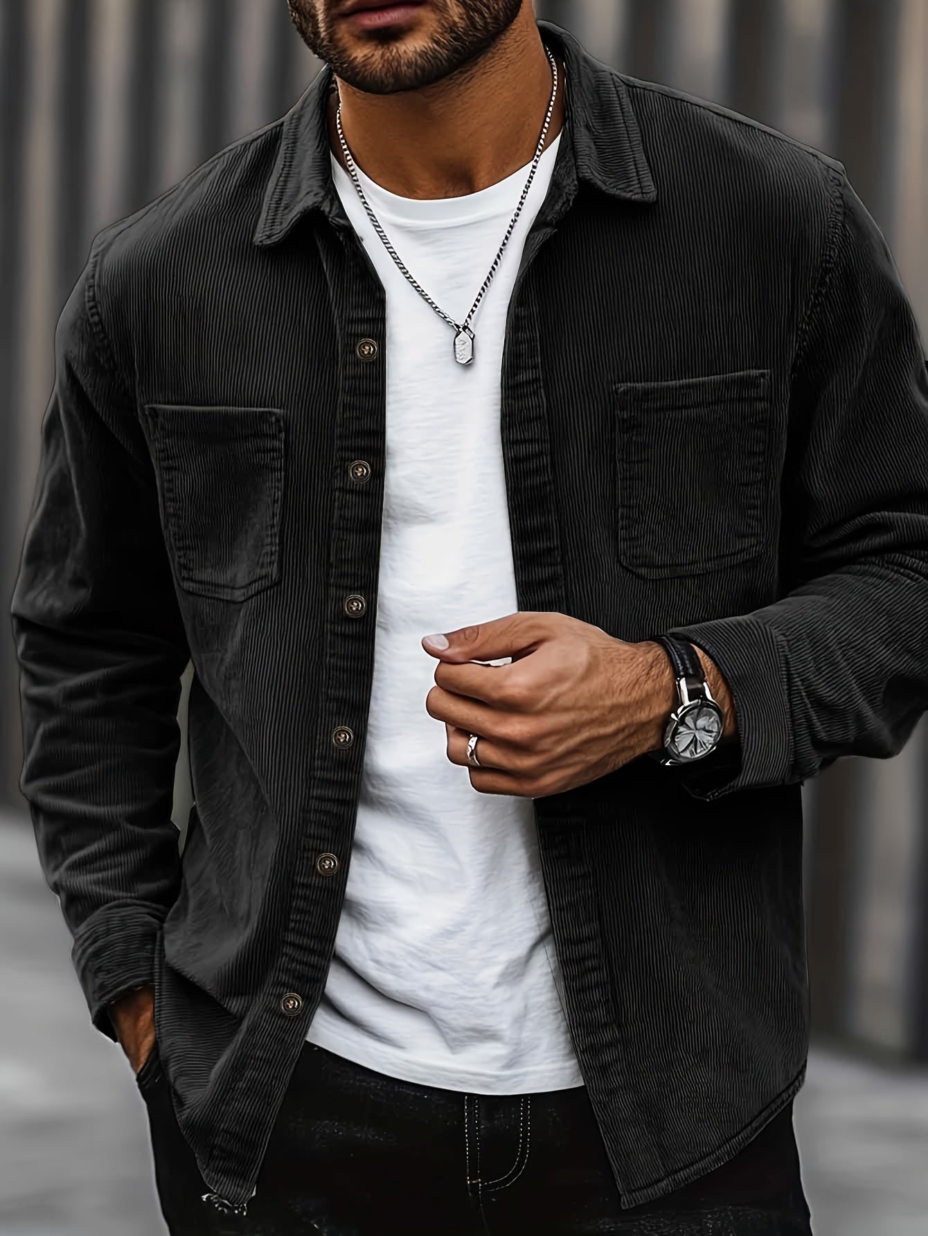 Men's Corduroy Overshirt Button-Up Shacket Relaxed Fit Casual Layering Everyday Smart-Casual Vintage Barrett