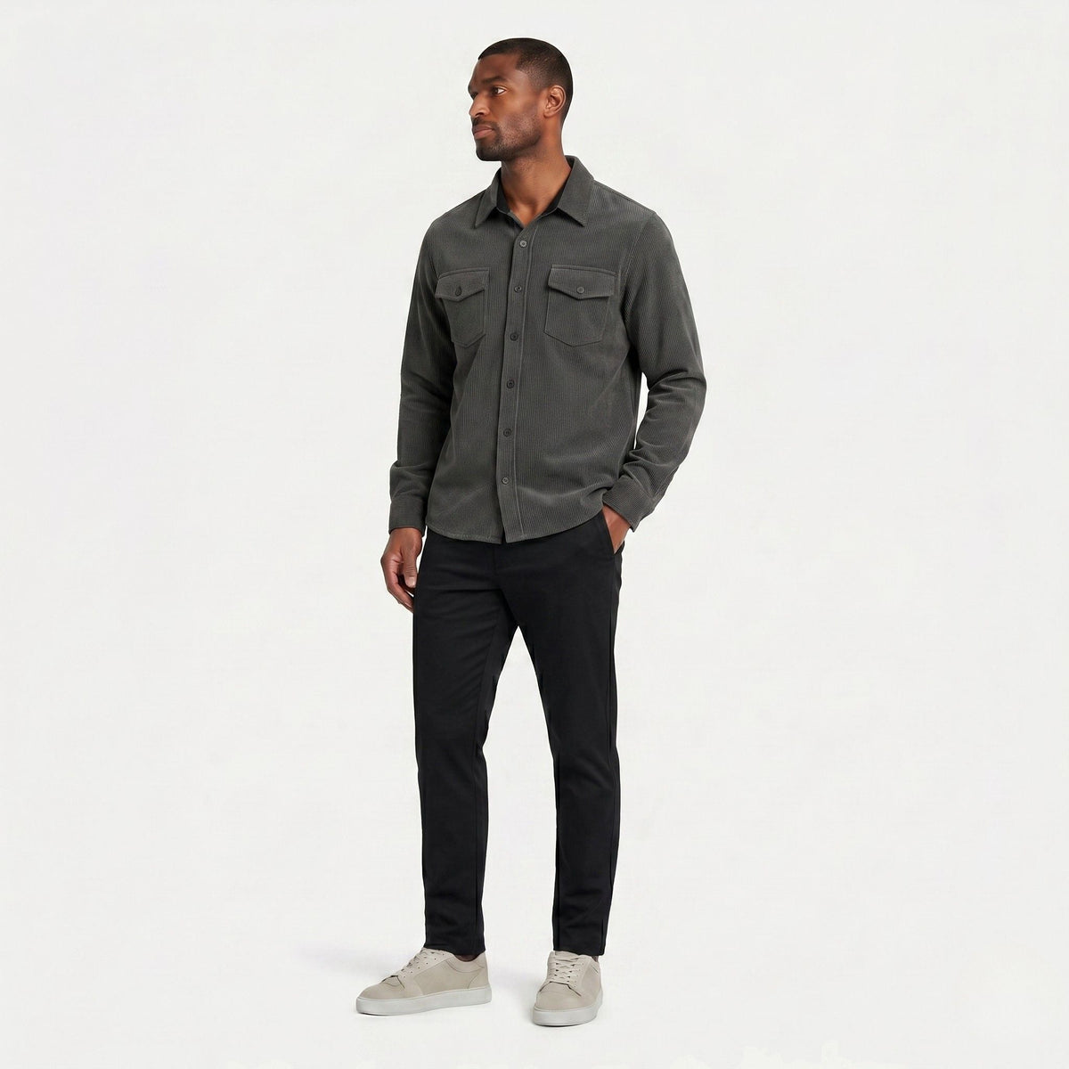 Men's Corduroy Shirt Long-Sleeve Button-Up Collared Overshirt Casual Layering Smart-Casual Everyday Vintage Rhett