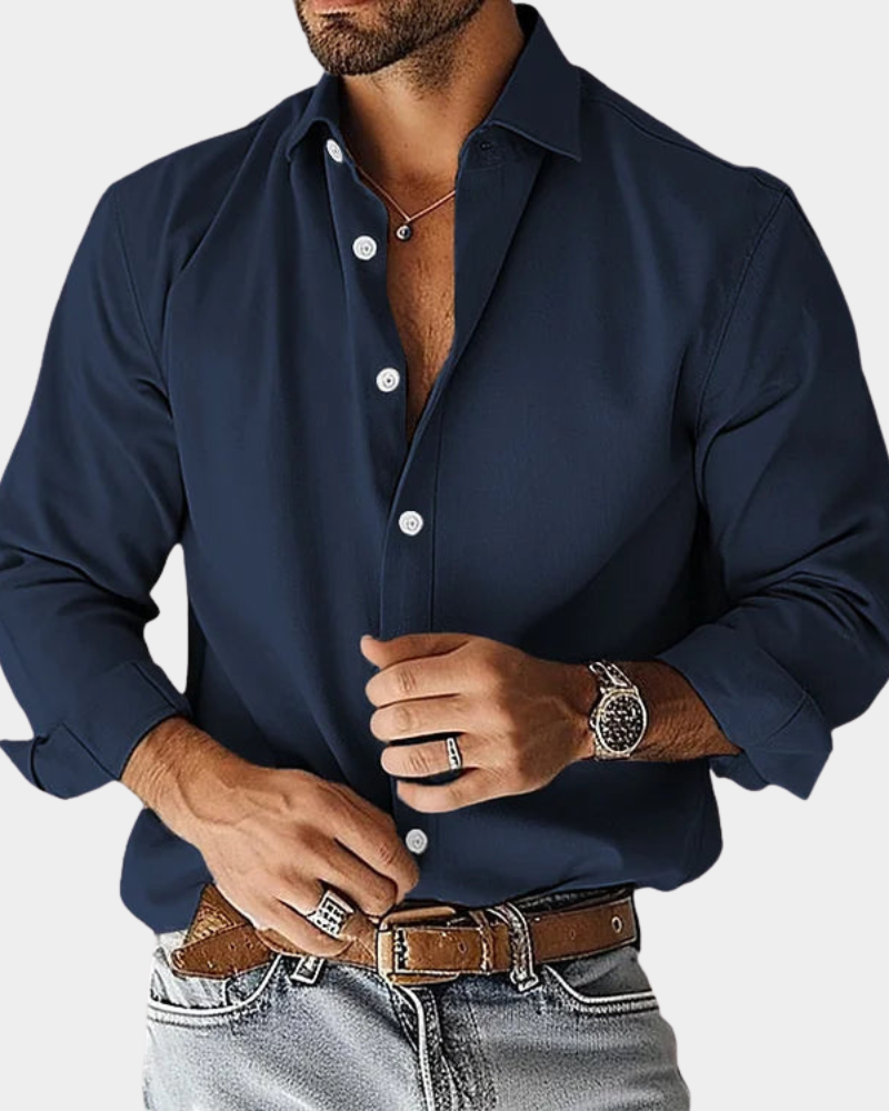 Men's Smart-Casual Shirt Long-Sleeve Button-Up Collared Slim Fit Office Business Everyday Versatile Relaxed Aldwin