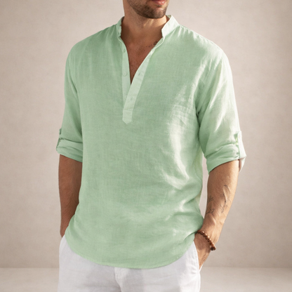 Men's Long-Sleeve Shirt Stand-Up Collar Button-Up Casual Smart-Casual Office Everyday Relaxed Fit Versatile Colton
