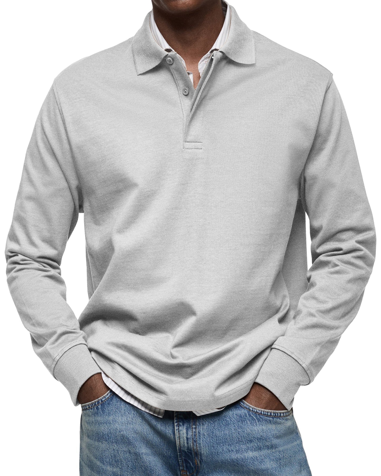 Men's Long-Sleeved Polo Shirt Classic Fit Collared Casual Everyday Wear