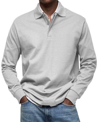 Men's Long-Sleeved Polo Shirt Classic Fit Collared Casual Everyday Wear
