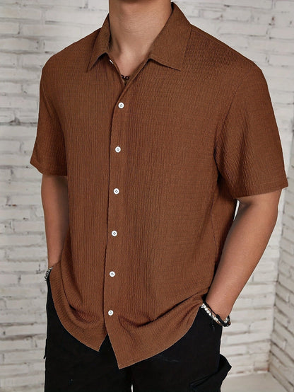 Men's Textured Shirt Cuban Collar Short-Sleeve Button Placket Casual Holiday Beach Smart-Casual Everyday Emerson