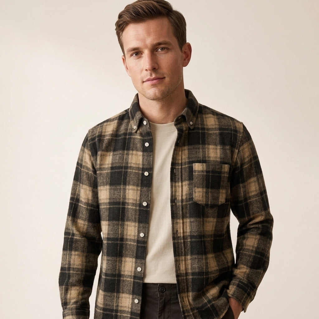 Men's Flannel Button-Up Shirt Classic Fit Long Sleeve Casual Everyday Wear
