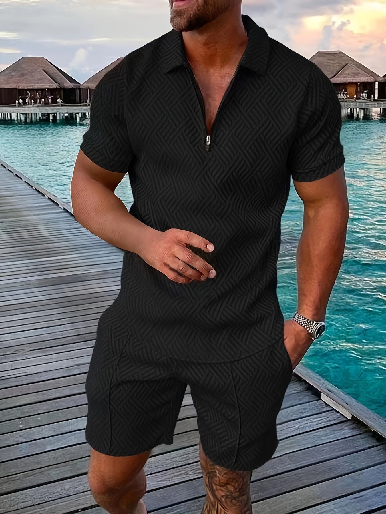 Men's Shirt & Shorts Set Two-Piece Matching Button-Up Casual Holiday Everyday Outfit Co-Ord Vincent